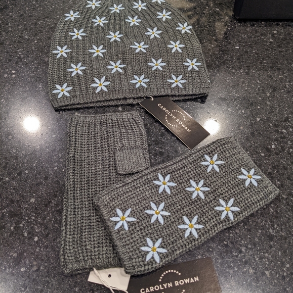 Carolyn Rowan Embroidered Crystal Star Beanie + Fingerless Glove Set in Sax Box - Picture 2 of 7